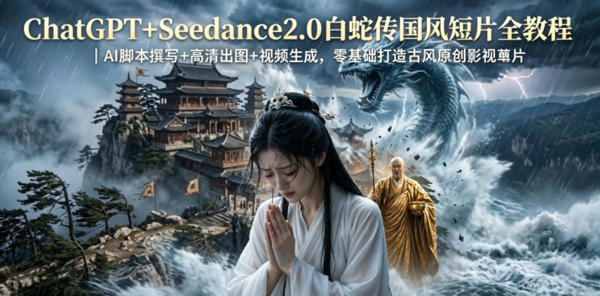 ChatGPT+Seedance2.0白蛇传国风短片全教程｜AI脚本撰写+高清出图+视频生成，零基础打造古风原创影视短片-百盟网