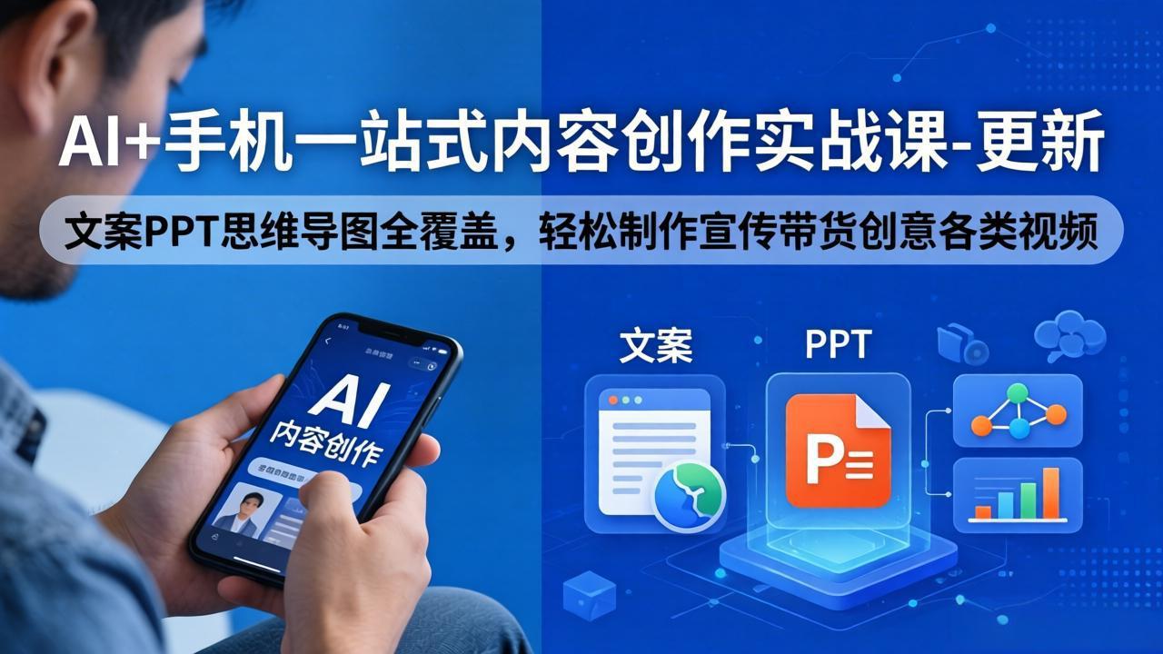 AI+手机一站式内容创作实战课-更新，文案PPT思维导图全覆盖，轻松制作宣传带货创意各类视频-百盟网