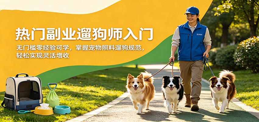 热门副业遛狗师入门，无门槛零经验可学，掌握宠物照料遛狗规范，轻松实现灵活增收-百盟网
