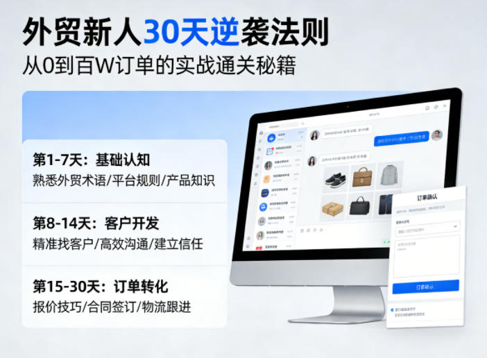 外贸新人30天逆袭法则，教你从0到百W订单的实战通关秘籍-百盟网