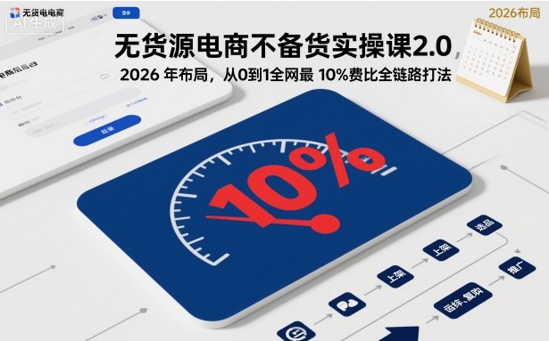 无货源电商不备货实操课2.0，2026年布局，从0到1全网最低10%费比全链路打法【更新26年6月16日】-百盟网
