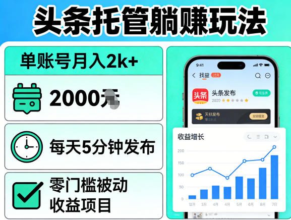 头条托管躺賺玩法，单账号月入2k+，每天5分钟发布即可，零门槛被动收益项目【揭秘】-百盟网