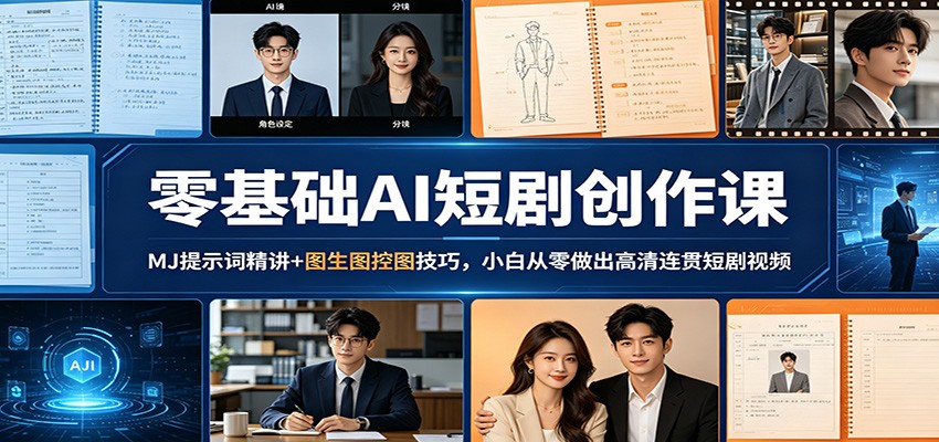 零基础AI短剧创作课：MJ提示词精讲+图生图控图技巧，小白从零做出高清连贯短剧视频-百盟网