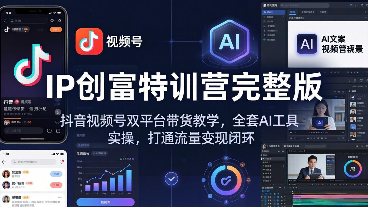 IP创富特训营完整版：抖音视频号双平台带货教学，全套AI工具实操，打通流量变现闭环-百盟网