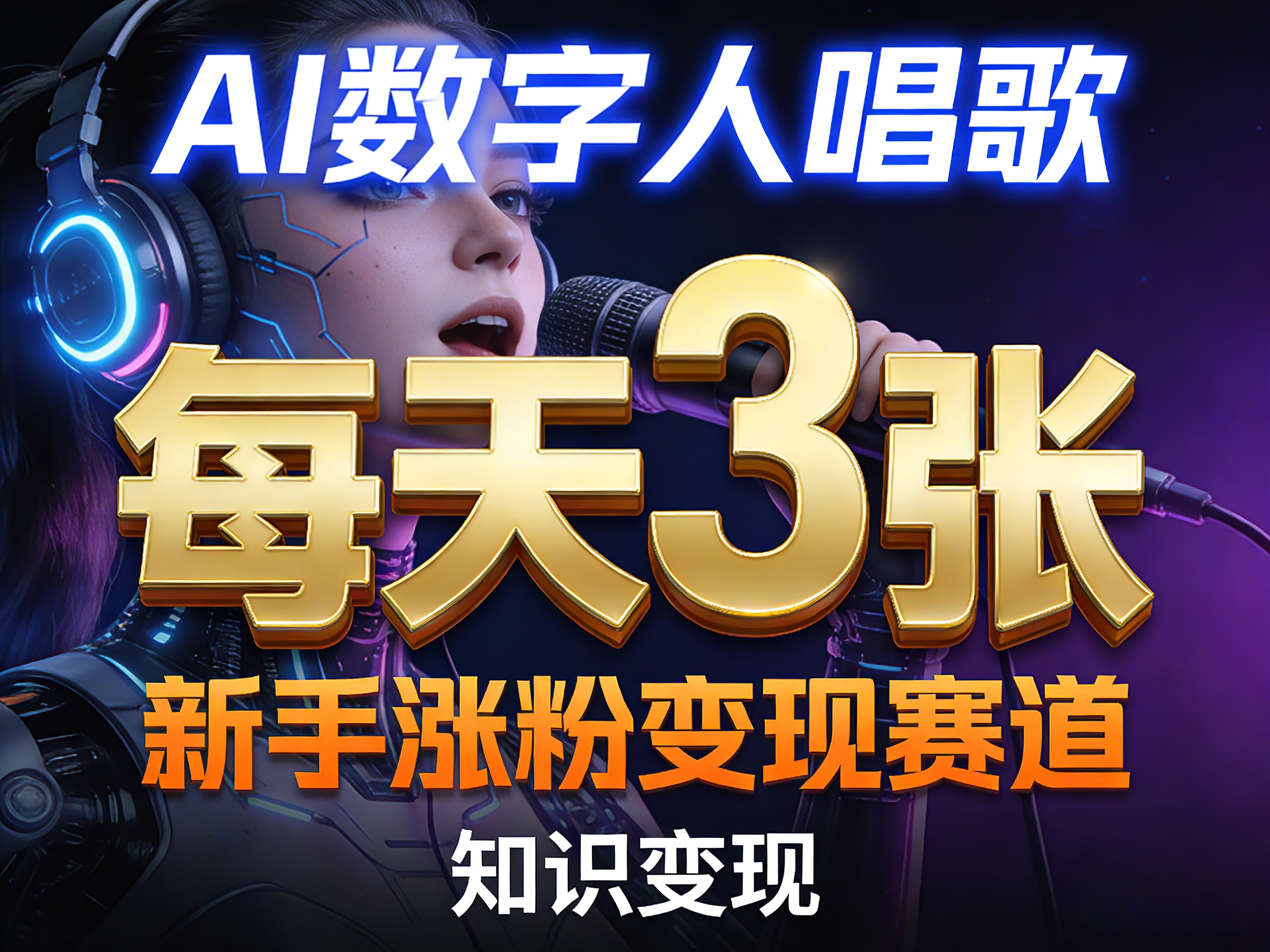 AI数字人唱歌，新手涨粉变现赛道，每天3张和知识付费，副业必备-百盟网