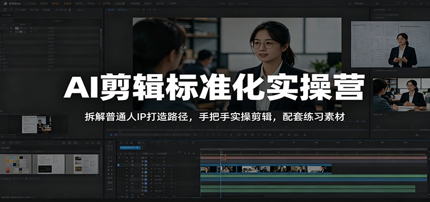 AI剪辑标准化实操营：拆解普通人IP打造路径，手把手实操剪辑，配套练习素材-百盟网