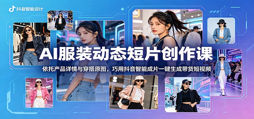 AI服装动态短片创作课：依托产品详情与穿搭原图，巧用抖音智能成片一键生成带货短视频-百盟网