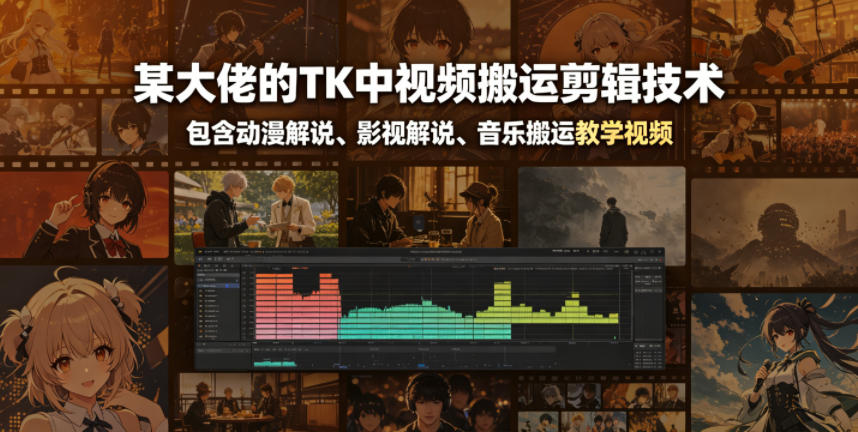 某大佬的TK中视频搬运剪辑技术，包含动漫解说、影视解说、音乐搬运教学视频-百盟网