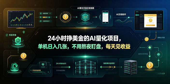 24小时挣美金的AI量化项目，单机日入几十美刀，不用熬夜盯盘，每天见收益【揭秘】-百盟网