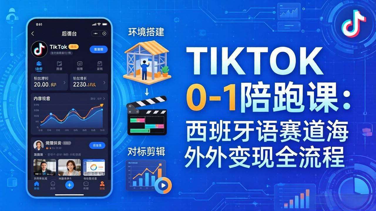 TIKTOK 0-1 陪跑课：从环境搭建到刷对标剪辑，西班牙语赛道海外变现全流程-百盟网