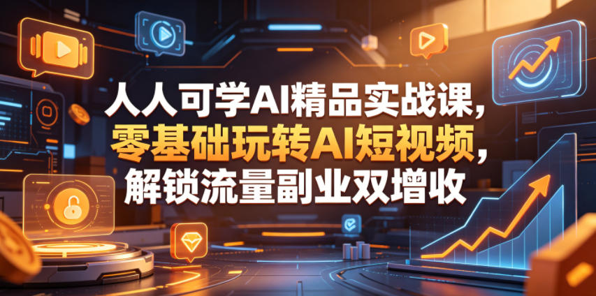 人人可学AI精品实战课，零基础玩转AI短视频，解锁流量副业双增收-百盟网