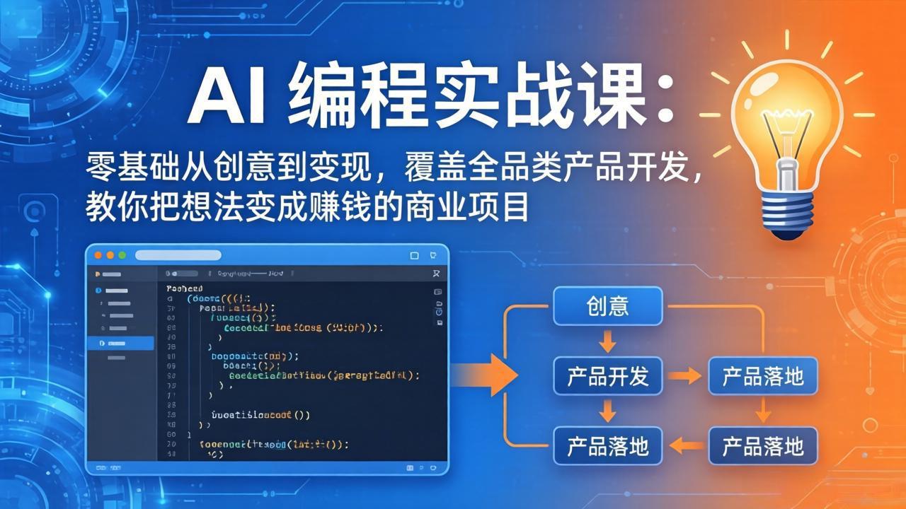 AI编程实战课-第三期-5月19更新：零基础从创意到变现，覆盖全品类产品开发，把想法变成赚钱项目-百盟网