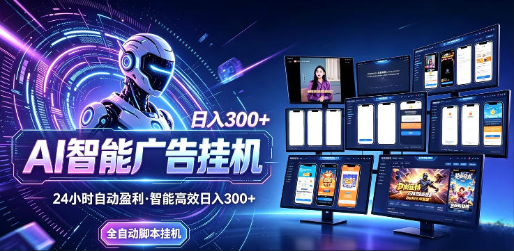 AI智能广告挂G项目，无需人工，单机稳定日入200+，可矩阵放大，24小时不间断刷广告賺收益【揭秘】-百盟网