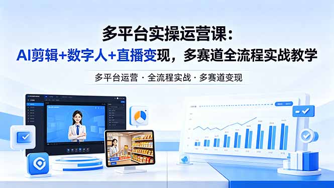 某团队多平台实操运营课-更新26年4月20：AI剪辑+数字人+直播变现，多赛道全流程实战教学-百盟网