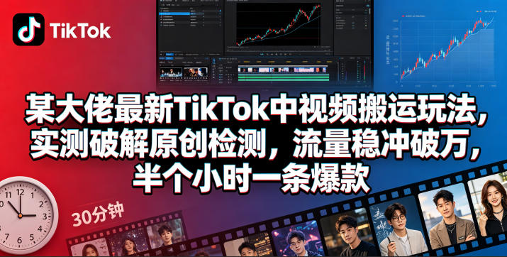 某大佬最新TikTok中视频搬运玩法，实测破解原创检测，流量稳冲破万，半个小时一条爆款-百盟网