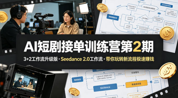 AI短剧接单训练营第2期，3+2工作流升级版，Seedance 2.0工作流，带你玩转新流程极速賺钱-百盟网