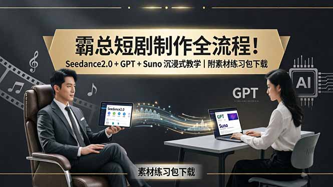 霸总短剧制作全流程！Seedance2.0 + GPT + Suno 沉浸式教学｜附素材练习包下载-百盟网
