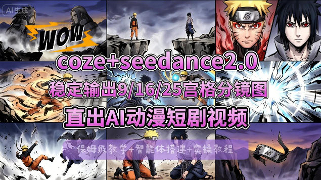 [COZE搭建教学]COZE+即梦Seedance 2.0稳定输出9-16-25宫格分镜图直出AI漫剧视频-百盟网