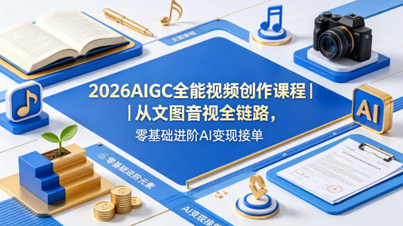 2026AIGC全能视频创作课程｜从文图音视全链路，零基础进阶AI变现接单-百盟网
