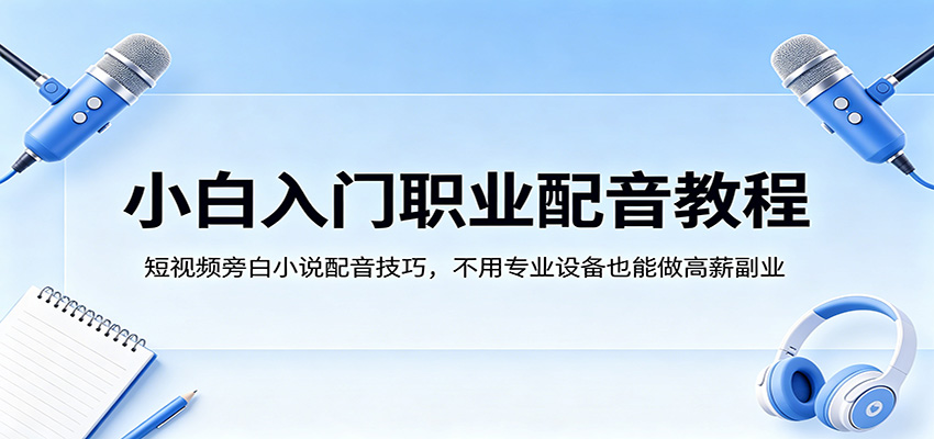 小白入门职业配音教程，短视频旁白小说配音技巧，不用专业设备也能做高薪副业-百盟网