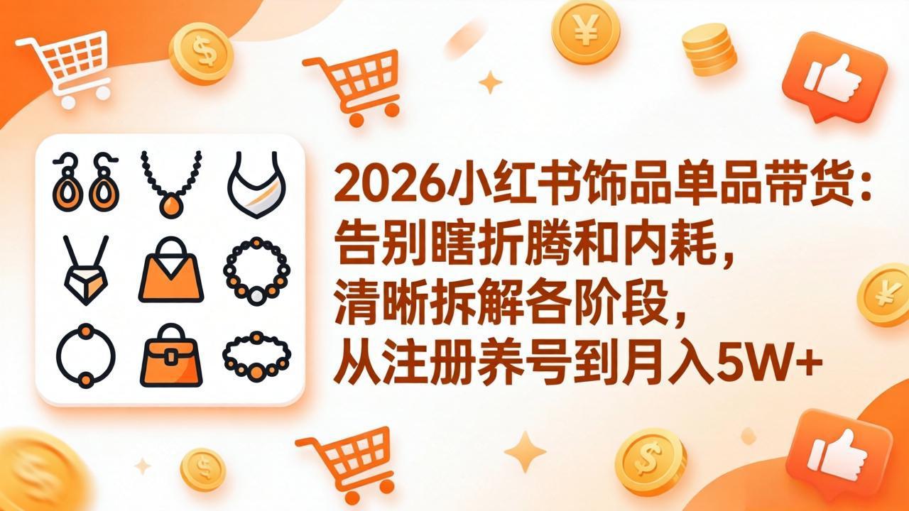 2026小红书饰品单品带货：告别瞎折腾和内耗，清晰拆解各阶段，从注册养号到月入5W+-百盟网