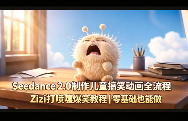 Seedance 2.0制作儿童搞笑动画全流程Zizi打喷嚏爆笑教程｜零基础也能做-百盟网