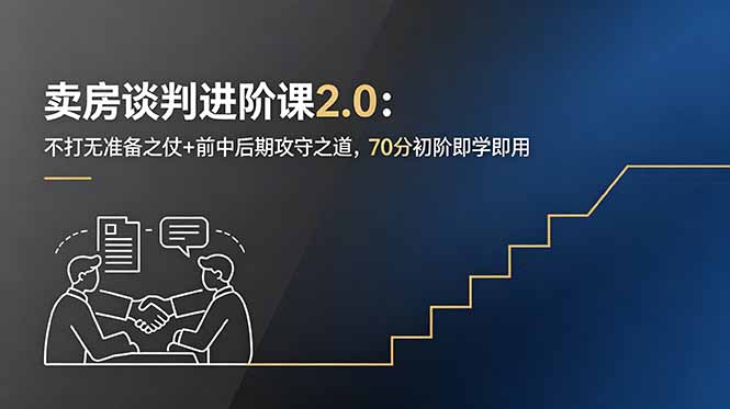 卖房谈判进阶课2.0：不打无准备之仗+前中后期攻守之道，70分初阶即学即用-百盟网