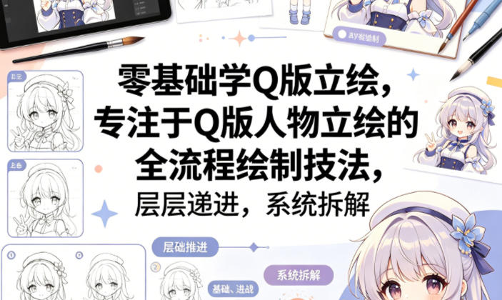 零基础学Q版立绘，专注于Q版人物立绘的全流程绘制技法，层层递进，系统拆解-百盟网
