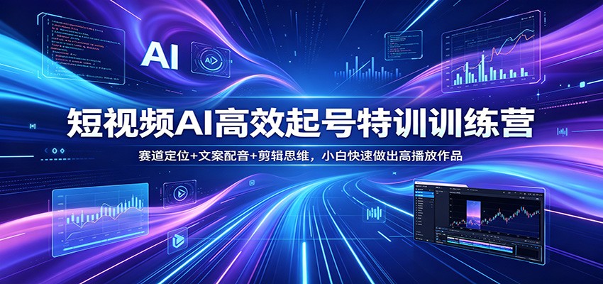 短视频AI高效起号特训训练营：赛道定位+文案配音+剪辑思维，小白快速做出高播放作品-百盟网