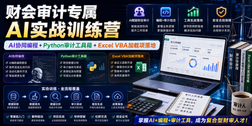 财会审计专属AI实战训练营｜AI协同编程+Python审计工具箱+Excel VBA加载项落地-百盟网