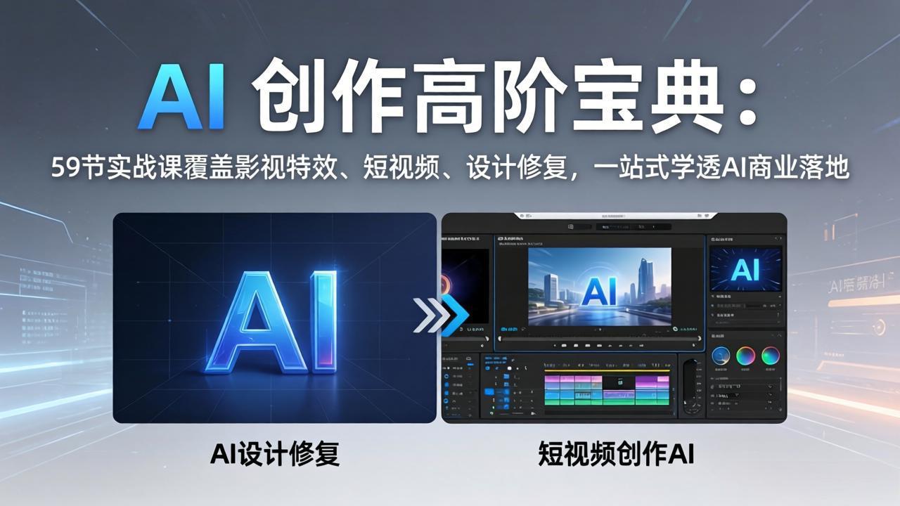 AI 创作高阶宝典：59节实战课覆盖影视特效、短视频、设计修复，一站式学透AI商业落地-百盟网