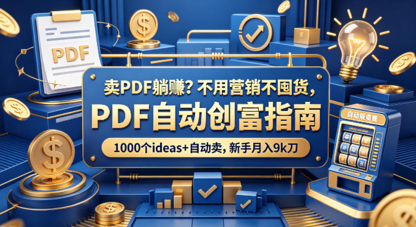 卖PDF躺賺？不用营销不囤货，PDF自动创富指南，1000个ideas+自动卖，新手月入9k刀【原创双语字幕】-百盟网