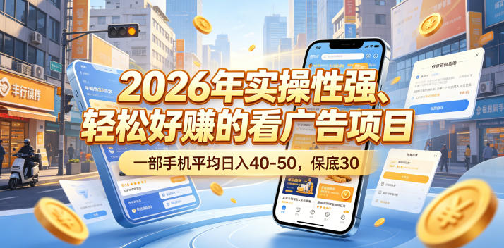 2026年实操性强、轻松好賺的看广告项目，一部手机平均日入40-50，保底30米【揭秘】-百盟网