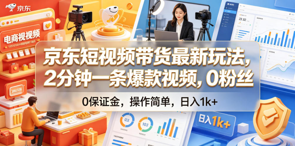京东短视频带货最新玩法，2分钟一条爆款视频，0粉丝，0保证金，操作简单，日入1k+【揭秘】-百盟网