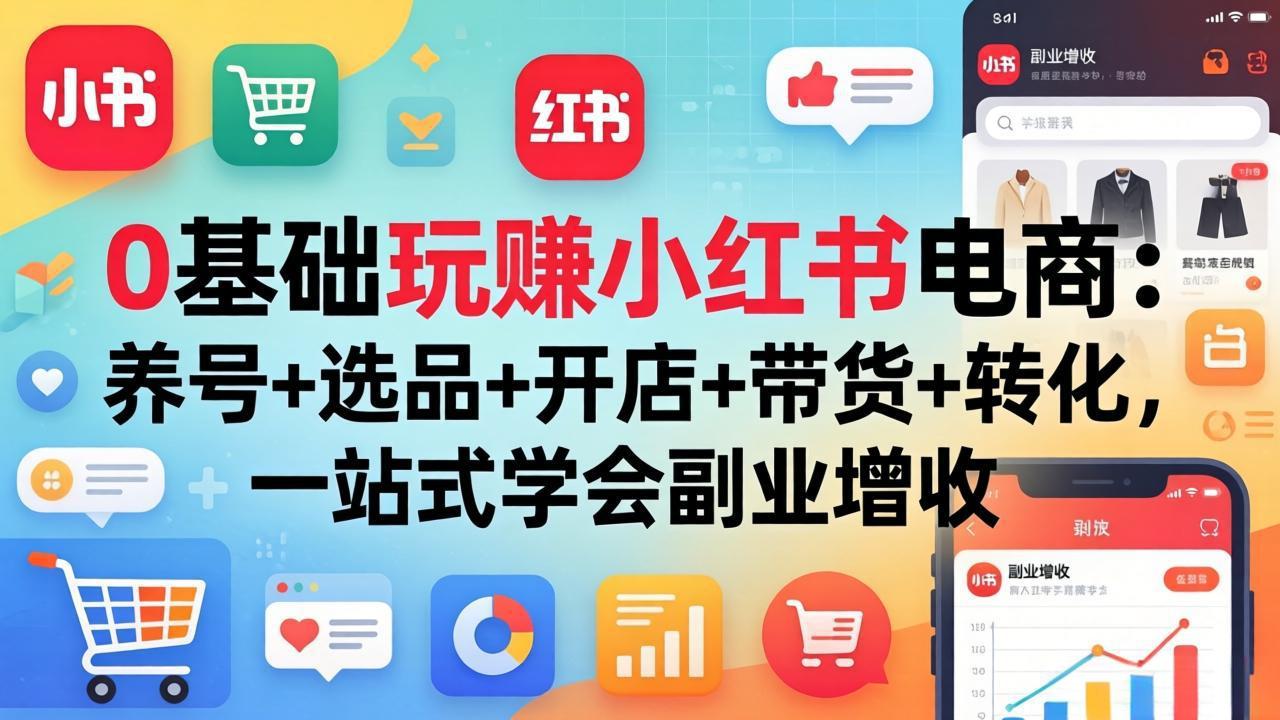 0基础玩赚小红书电商：养号+选品+开店+带货+转化，一站式学会副业增收-百盟网