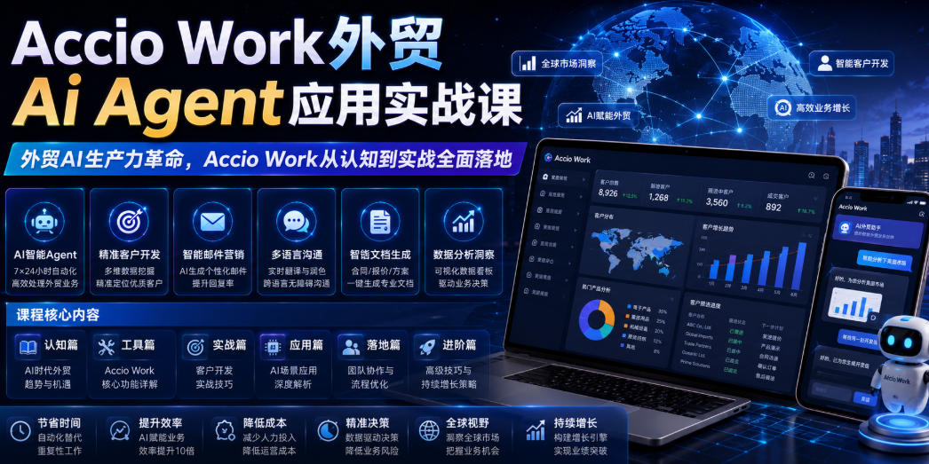 Accio Work外贸Ai Agent应用实战课，外贸AI生产力革命，Accio Work从认知到实战全面落地-百盟网