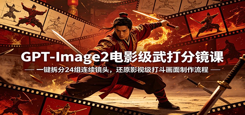 GPT-Image2电影级武打分镜课：一键拆分24组连续镜头，还原影视级打斗画面制作流程-百盟网
