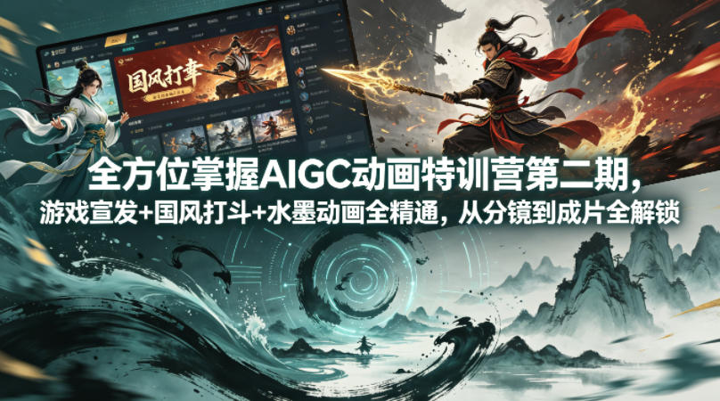 全方位掌握AIGC动画特训营第二期，游戏宣发+国风打斗+水墨动画全精通，从分镜到成片全解锁-百盟网