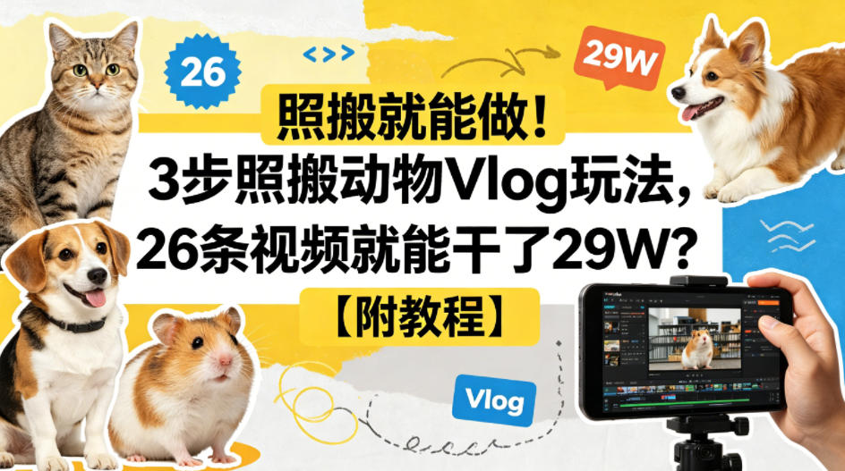 照搬就能做！3步照搬动物Vlog玩法，26条视频就能干了29W？【附教程】【赠coze一键生成工作流】-百盟网
